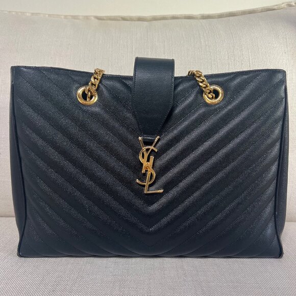 Saint Laurent Grain De Poudre Monogram Matelasse Chevron Bag Large - Picture 2 of 13